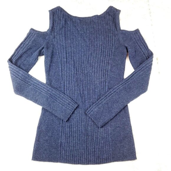 NEELY XS Sweater Blue Ribbed Cold Shoulder Wool viscose blend Long sleeve‎ - Picture 2 of 5